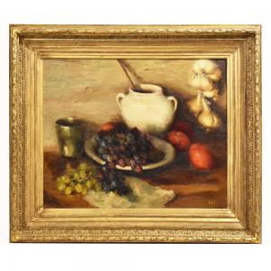 QUADRI ANTICHI, NATURA MORTA CON UVA, DYF MARCEL, OLIO SU TELA, PRIMI DEL 900. (QNM395)